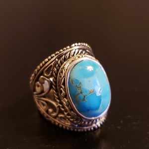 💕Sterling Silver and Turquoise Ornate Ring